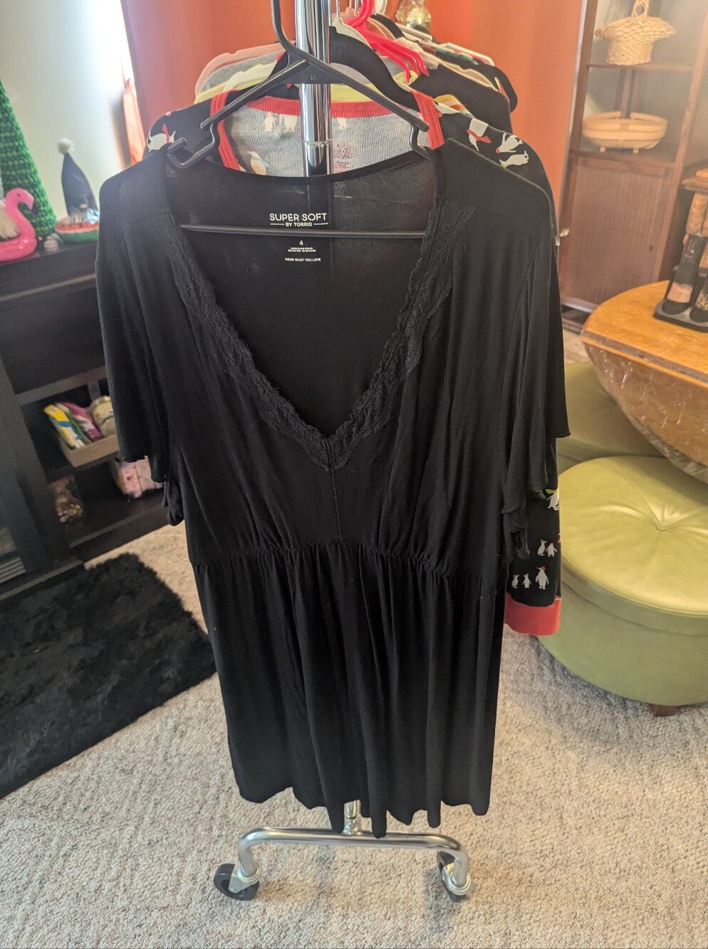 🧡Torrid Super Soft Sleep Black V-Neck Babydoll Lace Dress 4